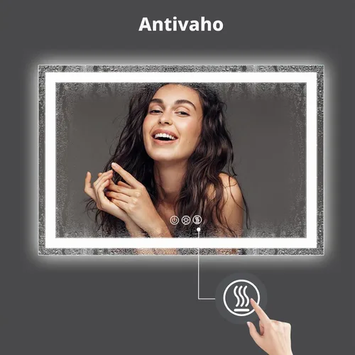 Vista 3 de ROOMTEC Espejo de baño LED de 36 x 24 pulgadas con parte delantera y retroiluminada, antiniebla, 3 colores y luz regulable (horizontal/vertical)