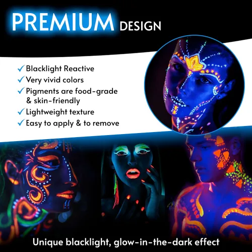 Vista 2 de Glow King Crayones reactivos a la luz negra Pintura que brilla en la oscuridad para rostro y cuerpo Varillas luminosas intensas para fiestas