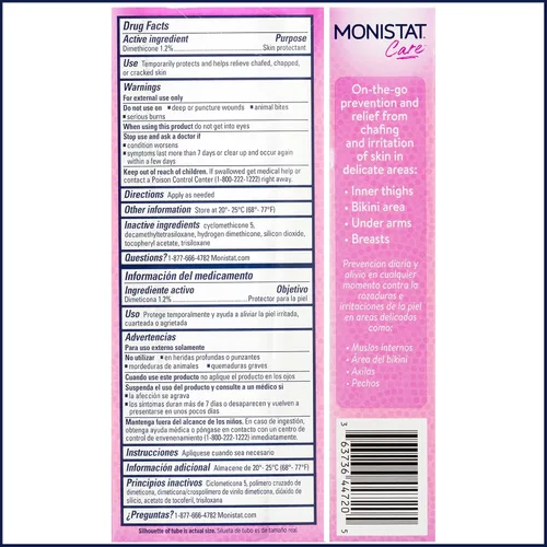 Vista 2 de Monistat Gel en polvo para aliviar rozaduras, protección antirozaduras, gel de rozaduras sin fragancia, 1.5 onzas, 1 paquete