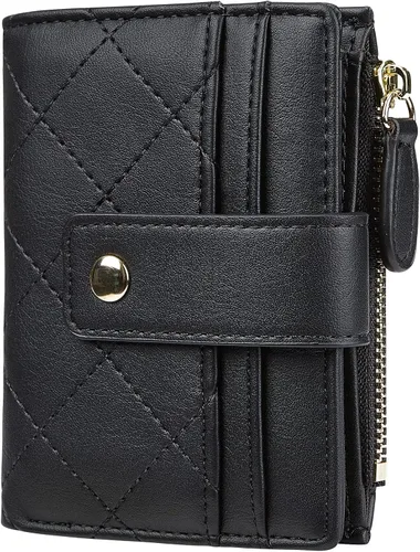 Vista 46 de Cartera de cuero para mujer, pequeña, compacta, plegable, con bolsillo para monedas con cremallera