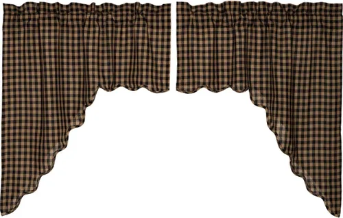 Vista 4 de VHC Brands, Cuadros Negros, Algodón, 36x36x16, Cenefa Festoneada, Juego de 2, Negro