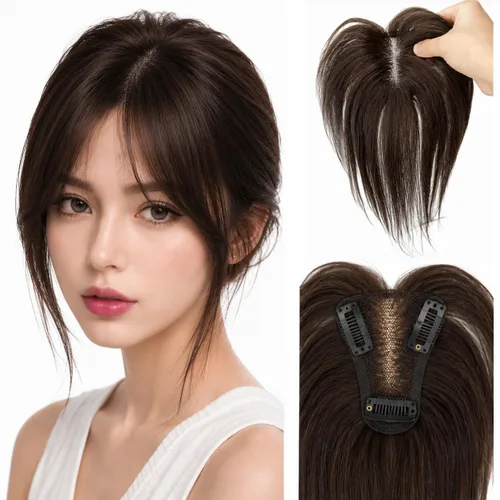 Vista 10 de Anemone Extensiones de cabello humano de encaje tejido a mano con clip en extensiones naturales brasileñas para mujer, cubierta recta para pérdida 7