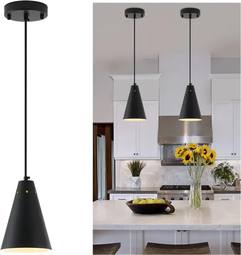 Vista 17 de Lámpara colgante negra enchufable, luces colgantes con interruptor de encendido/apagado de cable de enchufe, mini luces colgantes para isla