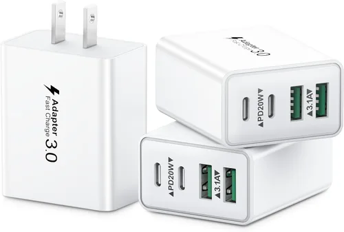 Vista 17 de Bloque de carga USB C, cargador de pared USB C de 40 W, adaptador de corriente PD de doble puerto, enchufe de pared QC USB C, bloque de carga rápida