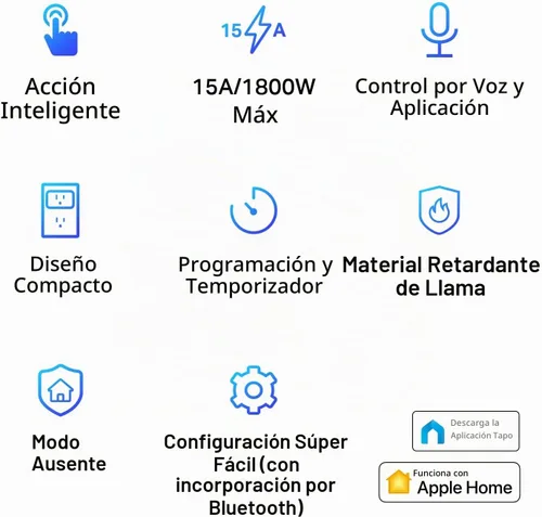Vista 3 de TP-Link Tapo Apple HomeKit Smart Plug Mini, diseño compacto, 15A/1800W máximo, configuración súper fácil, funciona con Siri, Alexa y Google Home