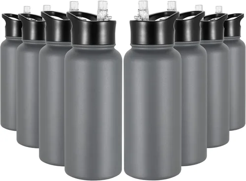 Vista 40 de Botella de agua aislada de 64 onzas con tapas de pajita y boquilla, jarra de agua de acero inoxidable de medio galón con mango de paracord, vacío