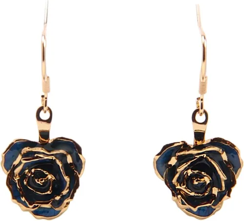 Vista 4 de Eternal Rose Pendientes colgantes de oro de 24 quilates con flor de rosa real para mujer Azul terciopelo
