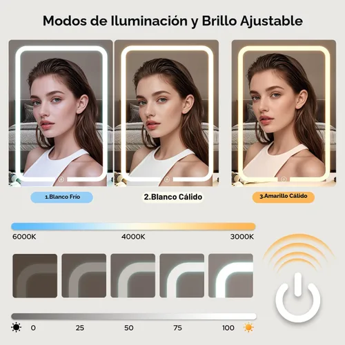 Vista 4 de knoworld - Escritorio de tocador con espejo deslizante y luces LED, mesa de maquillaje inteligente con estación de carga, soporte para secador