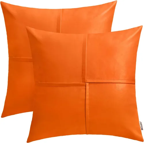 Vista 13 de BRAWARM Fundas de almohada de cuero sintético de 16 x 16 pulgadas, paquete de 2 fundas de almohada de cuero rojo profundo, fundas de almohada