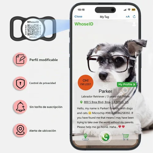 Vista 4 de Etiqueta para perro con código QR con NFC, etiqueta de identificación personalizada de mascota, etiqueta de identificación de perro de silicona