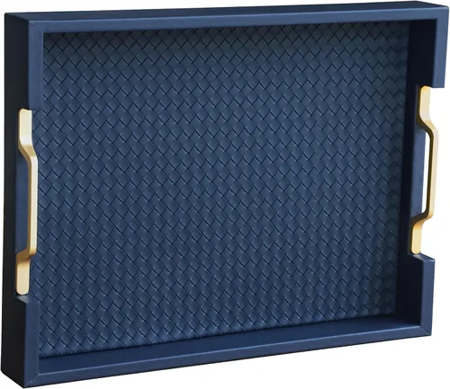 Vista 18 de HofferRuffer Bandeja rectangular de servir con asas con agujeros para mesa de café, desayuno, té, comida, bandeja de servicio para mostrador