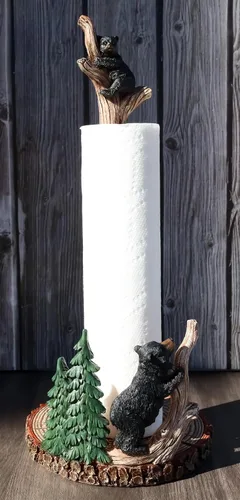 Vista 8 de Ebros Gift Naturaleza rústica Vida silvestre Bosque Cachorros de oso negro escalada en rama de árbol en bosque de pinos soporte dispensador de papel
