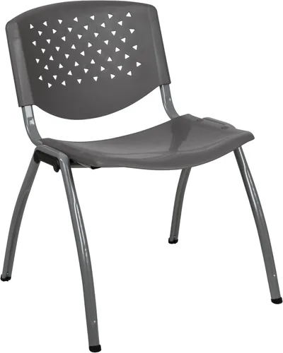 Vista 22 de Flash Furniture - Silla apilable de plástico negro de la serie HERCULES con capacidad de 880 lb. y marco recubierto en polvo de color gris titanio