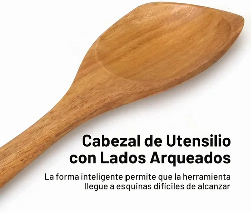 Vista 5 de Cucharas de madera para cocinar espátula no tóxica utensilios de cocina
