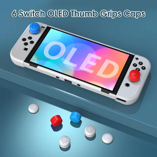 Vista 7 de HSTOP Funda acoplable para Nintendo Switch OLED 2021, funda protectora de PC para Switch OLED con cómoda funda de agarre Joy-Con y 6 tapas