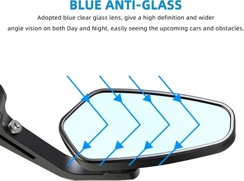 Vista 5 de Espejos de extremo de barra – Universal 7/8 estándar azul lente retrovisor flecha lateral compatible con Sportster 883 Street Bike Dirt Bike chopper