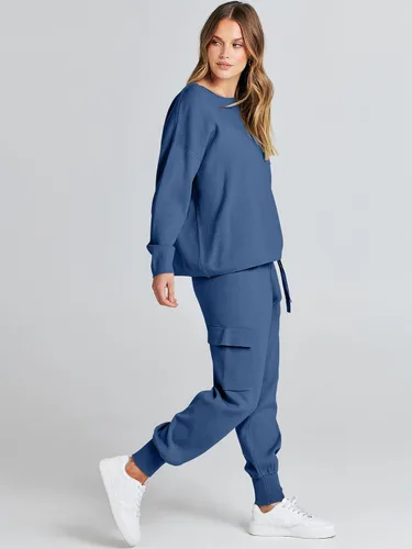 Vista 4 de ANRABESS Conjuntos de dos piezas para mujer, conjuntos de suéter de punto de manga larga, sin botones, pantalones cargo para correr, conjuntos a