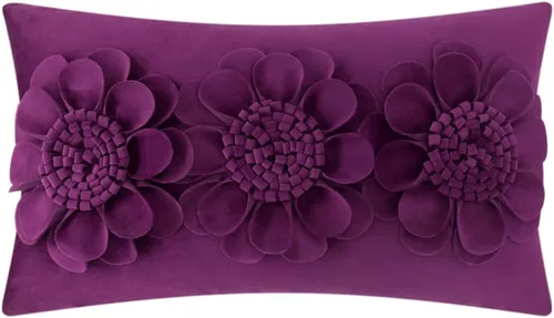 Vista 16 de JWH - Funda de almohada de flores 3D, terciopelo, rosa brillante, 12 x 20 pulgadas Acento decorativo de girasol, diseño floral lumbar, cama