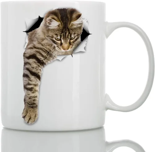Vista 8 de Winston & Bear - Taza de café de cerámica con diseño de gato tabby pensativo - Regalo para amantes de los gatos - Perfecto para cumpleaños