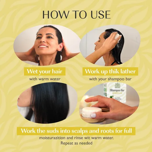 Vista 6 de Barra de champú sólido orgánico para cabello seco, rizado y adelgazante Nutrición profunda con aceite de marula y manteca de karité, manteca