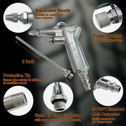 Vista 6 de Kit de accesorios para compresor de aire resistente, calibre de inflador de neumáticos de manguera de goma 220PSI con accesorios de manguera