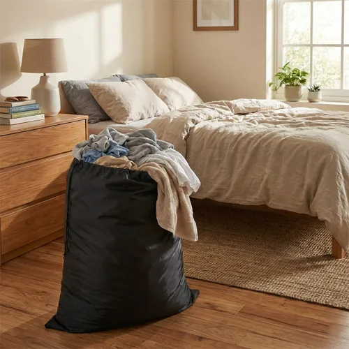 Vista 4 de Bolsa de almacenamiento multiusos extragrande para lavandería (negro, 19 x 27 pulgadas) Ligero, polvo y humedad. Ideal para mantas, ropa