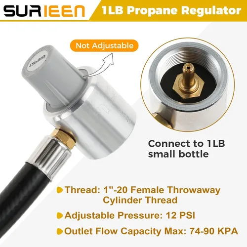 Vista 3 de 5430 Manguera de extensión reguladora de propano de 3 pies, regulador de propano con conector de cilindro de 1 libra, compatible con Old Coleman