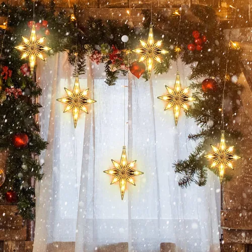 Vista 5 de VIHOSE 6 luces de ventana de Navidad de Belén de 10.6 pulgadas, luces LED de plástico, luces de silueta de ventana de Navidad, adornos colgantes