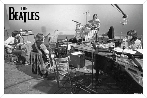 Vista 8 de The Beatles - Póster de pared de Let It Be Studio, 22.4 pulgadas de largo x 14.7 pulgadas de ancho, versión enmarcada de madera de granero