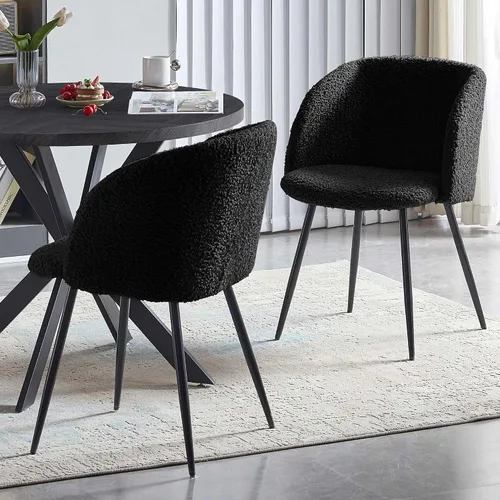 Vista 8 de Homedot Juego de mesa de comedor de cocina de 3 piezas para 2, mesa de comedor redonda negra de 37 pulgadas con brazos de comedor negros, juego