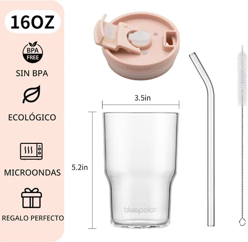 Vista 6 de Vasos de café helado con tapas y popotes, aptos para portavasos de automóvil, vasos portátiles a prueba de fugas para cerveza fría, jugo y batido