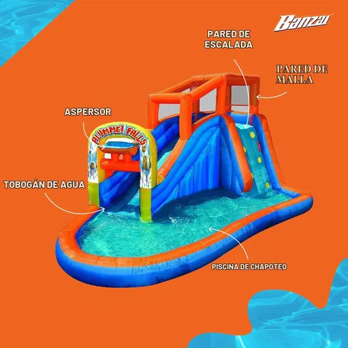 Vista 3 de Banzai Parque inflable Plummet Falls - Tobogán acuático y pared - Edades 4