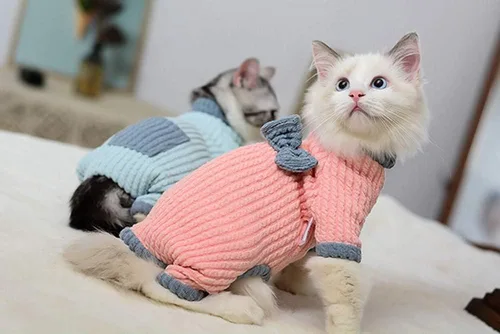 Vista 7 de Ropa para gatos sin pelo, suéter de algodón, transpirable, otoño e invierno, ropa cálida para gato, chaleco de cuello alto, ropa para Sphynx