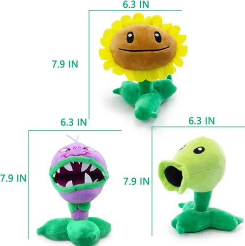 Vista 5 de Maikerry Juguete de peluche de 3 piezas de plantas y zombies vs peluche, figura de PVZ de 8 pulgadas de alto para niños, gran regalo para niños