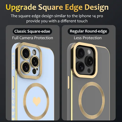 Vista 6 de Magsafe - Funda magnética para iPhone 13 Pro Max, cubierta de lujo chapada en forma de corazón, compatible con Magsafe para mujeres y niñas con Azul