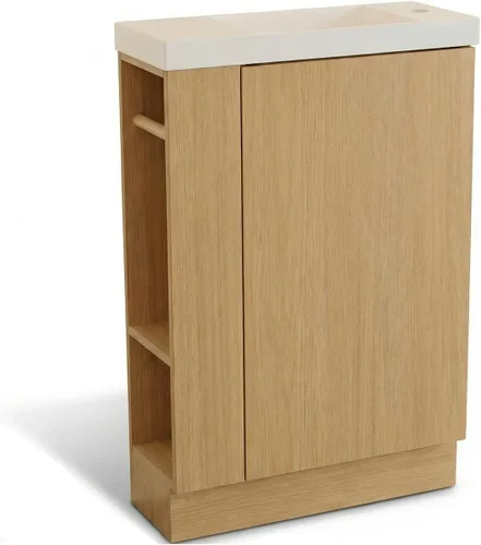 Vista 8 de Tocador de baño pequeño de 16 pulgadas con fregadero, color negro: espacio pequeño, 2 soportes para papel higiénico y bolsillo de almacenamiento