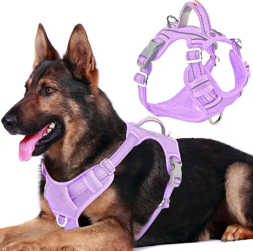 Vista 68 de BARKBAY Arnés Oxford sin tirones para perro con bolsillo para etiqueta de identificación, resistente, reflectante, fácil control para perros grandes