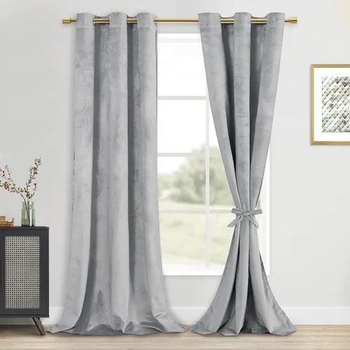 Vista 56 de DWCN - Juego de 2 paneles de cortina de terciopelo con ojales negros, tratamiento de ventanas con aislamiento térmico, apilables, decoración moderna