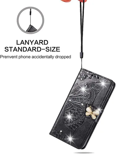 Vista 6 de Compatible con Xiaomi Redmi Note 10 Pro Funda con purpurina con tarjetero y soporte de cuero Flip Wallet Diamond Butterfly Funda protectora a prueba