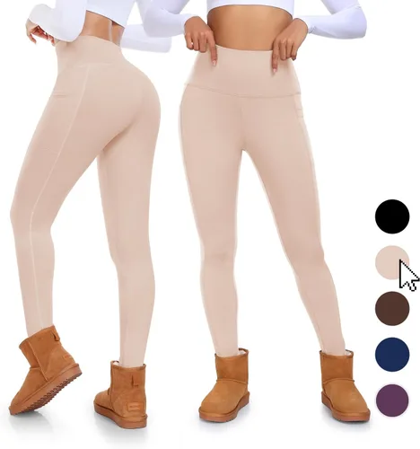 Vista 2 de MOREFEEL Leggings con forro polar con bolsillos para mujer, cintura alta, térmicas, control de abdomen, pantalones de yoga, mallas de entrenamiento