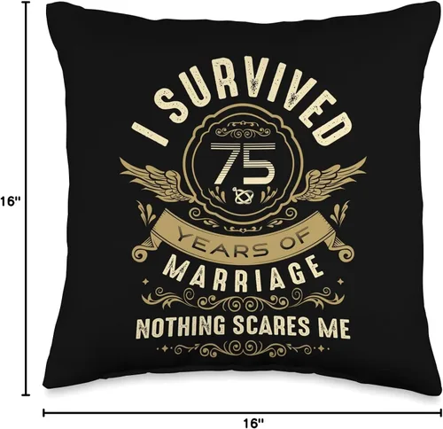 Vista 4 de I Survived 75 Years of Marriage Nothing Scares Me - Almohada de 16 x 16 pulgadas, multicolor