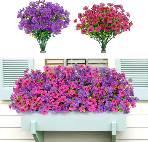 Vista 9 de Lifewit Flores artificiales para exteriores, 24 paquetes de flores falsas de plástico para decoración del jardín del hogar, plantas sintéticas