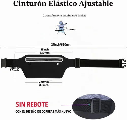 Vista 3 de Riñoneras para mujer, riñonera impermeable para hombres, cinturón ajustable para correr, cinturón de bolsillo delgado y expandible, soporte