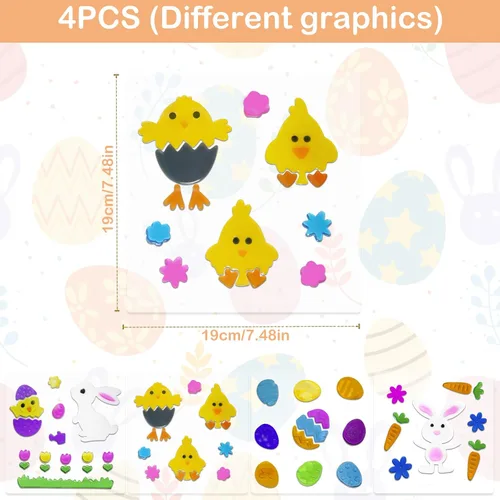 Vista 2 de 4 adhesivos de Pascua para ventanas de vidrio, adhesivos decorativos de gel de Pascua para niños, calcomanías de Pascua impresas coloridas