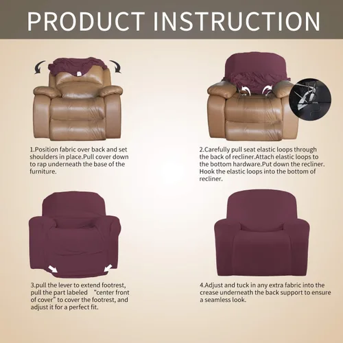 Vista 4 de Funda elástica para sofá reclinable de gran tamaño 1 Piece Furniture Protector Couch Cover Washable Soft with Elastic Bottom Kids, Polyester