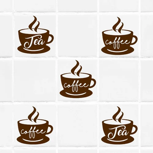 Vista 3 de Coffee Cup Tile wall Sticker for Kitchen, Tea Cup wall art, Kitchen stickers, Restaurant wall decal, Tile Transfer for Kitchen, Tile wall stickers