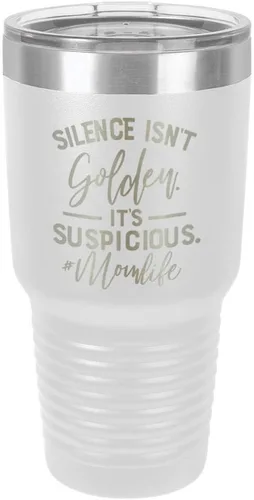 Vista 13 de SILENCE ISN'T GOLDEN ITS SUSPICIOUS - Vaso con tapa superior deslizante y pajita (acero inoxidable, taza de viaje), Gris