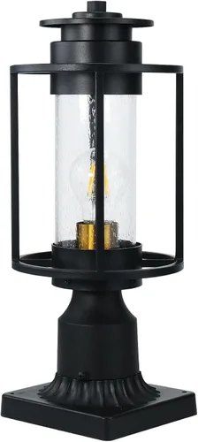 Vista 3 de MONKFISH Moderna lámpara de poste negra para exteriores, luz LED impermeable compatible con pantalla de cristal de burbujas, luz de camino de jardín