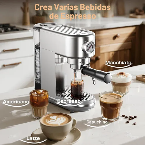 Vista 2 de Atatix Máquina de Café Espresso Mejorada, Cafetera Espresso Compacta de 20 Bares con Espumador de Leche, Cafetera de Acero Inoxidable con Tanque
