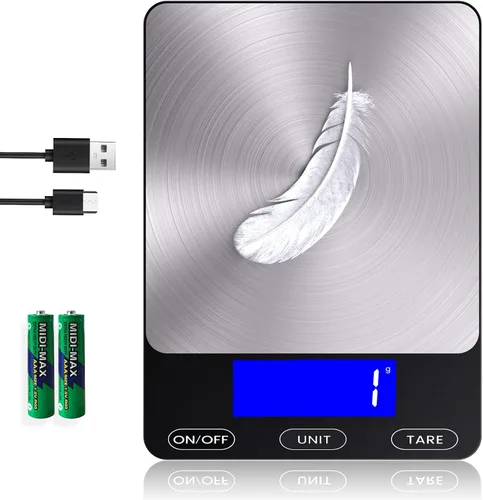 Vista 9 de Báscula digital de cocina de 33 libras para alimentos, onzas, recargable, acero inoxidable 304, baterías y carga tipo C, perfecta para preparar